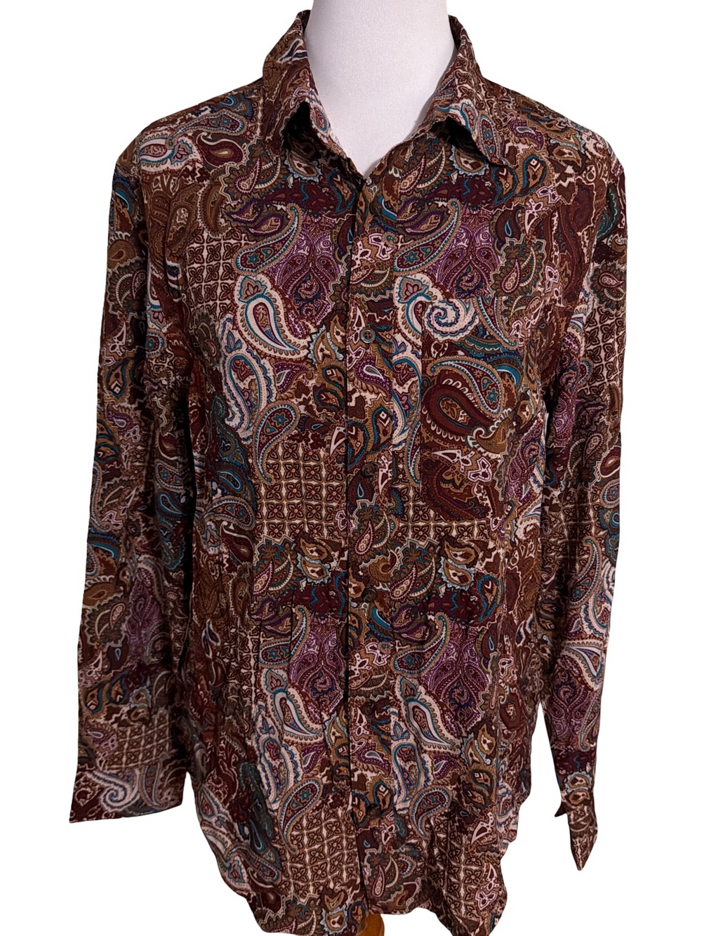 Houston White Men's Brown Paisley Long-Sleeve Dress Shirt